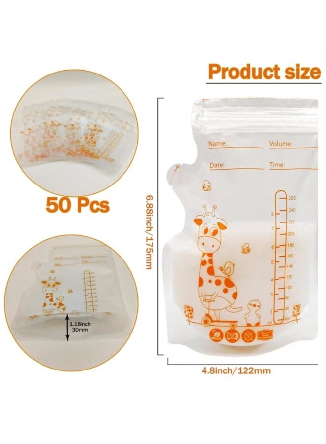ColaBear 50Pcs 250ML Breastmilk Storage Bags for Breastfeeding Doubled Sealed Breast Milk Storing Bags BPA Free Self Standing Breastmilk Bags - Image 2